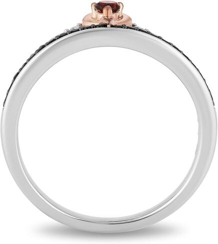 Jewelili Enchanted Disney Fine Jewelry من الفضة الإسترليني والذهب الوردي عيار 10 قيراط والماس 1/4 Cttw وياقوت دائري سنو وايت وخاتم الملكة الشريرة الثنائي in Kuwait