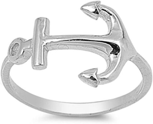CloseoutWarehouse 925 Sterling Silver Anchor Ring (Comes in Colors) in Kuwait