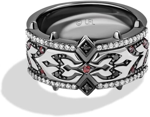 Jewelili Star Wars™ Fine Jewelry DARTH MAUL WOMEN'S RING 1/5 CT.TW. Black and White Diamonds with Garnet in Sterling Silver with Black Rhodium in Kuwait