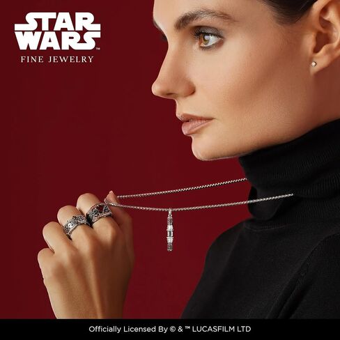 Jewelili Star Wars™ Fine Jewelry DARTH MAUL WOMEN'S RING 1/5 CT.TW. Black and White Diamonds with Garnet in Sterling Silver with Black Rhodium in Kuwait