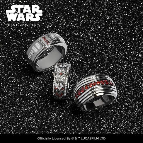 Jewelili Star Wars™ Fine Jewelry DARTH MAUL WOMEN'S RING 1/5 CT.TW. Black and White Diamonds with Garnet in Sterling Silver with Black Rhodium in Kuwait