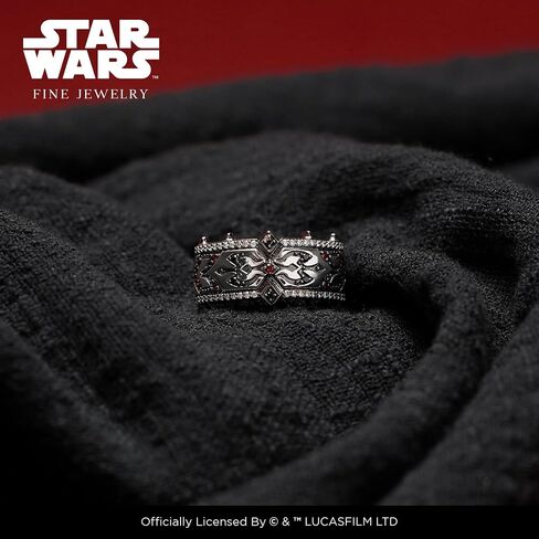 Jewelili Star Wars™ Fine Jewelry DARTH MAUL WOMEN'S RING 1/5 CT.TW. Black and White Diamonds with Garnet in Sterling Silver with Black Rhodium in Kuwait