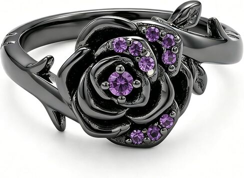 Gothic Purple Rose Flower Ring Black Gothic Punk Rose Flower Jewelry Gifts for Women in Saudi Arabia