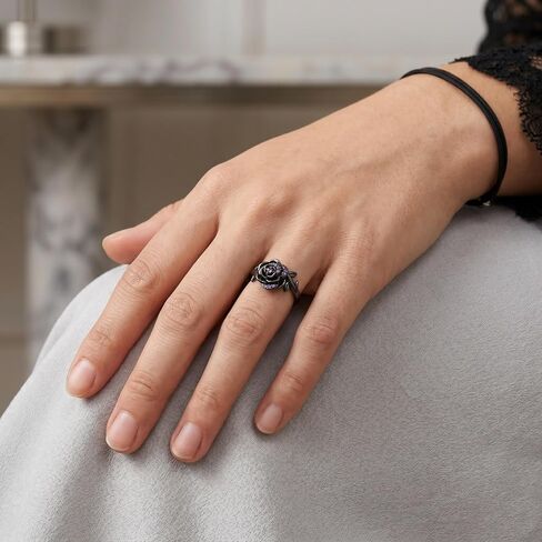 Gothic Purple Rose Flower Ring Black Gothic Punk Rose Flower Jewelry Gifts for Women in Saudi Arabia