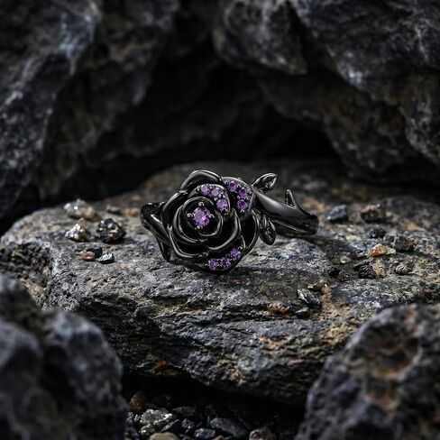 Gothic Purple Rose Flower Ring Black Gothic Punk Rose Flower Jewelry Gifts for Women in Saudi Arabia