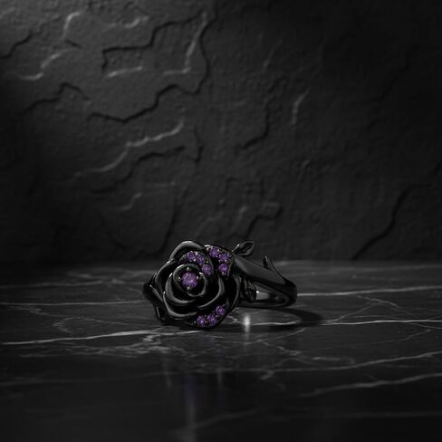 Gothic Purple Rose Flower Ring Black Gothic Punk Rose Flower Jewelry Gifts for Women in Saudi Arabia