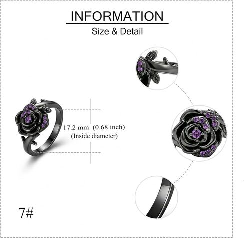 Gothic Purple Rose Flower Ring Black Gothic Punk Rose Flower Jewelry Gifts for Women in Saudi Arabia
