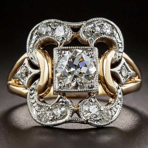 Women's Two-Tone Ring Openwork Flower Cubic Zirconia Statement Jewelry in Kuwait