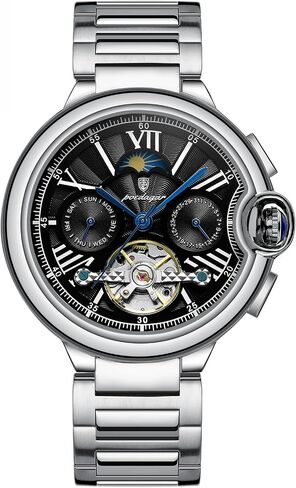 Poedagar Fashion Automatic Mechanical Man Watch Date Week Waterproof Men Watch Tourbillon Stainless Steel Band Leather Band Business Men's Watches in Saudi Arabia