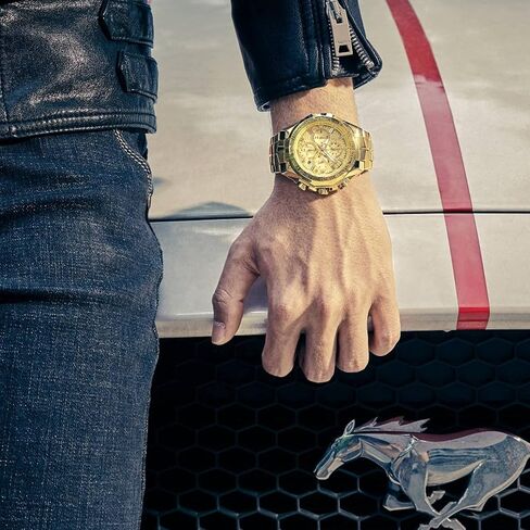 WWOOR Men's Gold Watch Stainless Steel Waterproof Watches for Men Multifunctional Chronograph Analog Quartz Fashion Business Wristwatch Luminous with Date in Saudi Arabia