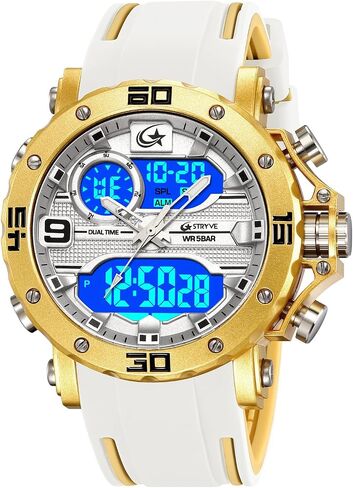 ساعة CARLIEN للرجال متعددة الوظائف رياضية عسكرية ملونة تناظرية رقمية LED بإضاءة خلفية وجه كبير من السيليكون بسوار من السيليكون للتاريخ التلقائي 50 متر مقاومة للماء في الهواء الطلق ساعة يد أنيقة in Kuwait