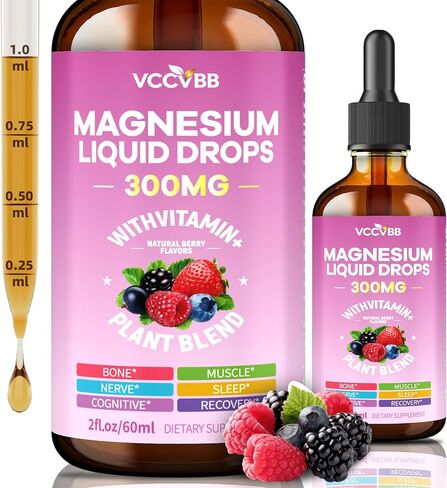 Magnesium Glycinate Liquid Drops, Magnesium Complex with Malate Taurate Citrate Complex & Vitamin D3, B6, K2 L-Theanine, Plant Blend for Sleep, Bone, Muscle, Nerve Non-GMO (500mg-Berry Flavor) in Saudi Arabia