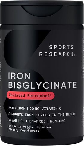 Sports Research® Iron with Vitamin C - High Absorption Iron with Vitamin C - Gentle on Stomach Iron Supplement, Non-GMO - Vegan · Gluten Free, 90 Liquid Veggie Capsules in Saudi Arabia
