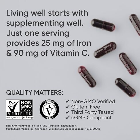 Sports Research® Iron with Vitamin C - High Absorption Iron with Vitamin C - Gentle on Stomach Iron Supplement, Non-GMO - Vegan · Gluten Free, 90 Liquid Veggie Capsules in Saudi Arabia