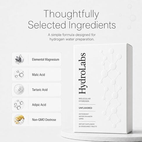 HydroLabs Molecular Hydrogen Tablets, Unflavored, 30 Count | 12PPM, Hydrogen Water Enhancer, Dissolvable Tablets, Daily Hydration Support in Kuwait