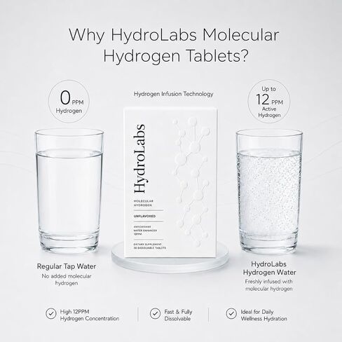 HydroLabs Molecular Hydrogen Tablets, Unflavored, 30 Count | 12PPM, Hydrogen Water Enhancer, Dissolvable Tablets, Daily Hydration Support in Kuwait