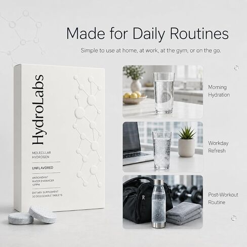 HydroLabs Molecular Hydrogen Tablets, Unflavored, 30 Count | 12PPM, Hydrogen Water Enhancer, Dissolvable Tablets, Daily Hydration Support in Kuwait