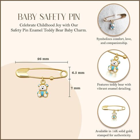 Claddagh Gold 14K Yellow Safety Pin Enamel Teddy Bear Charm in Kuwait