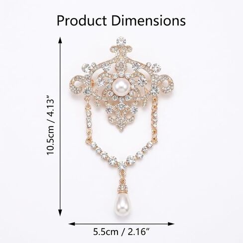 Elegant Vintage Rhinestone Brooch Pin Faux Pearl Lapel Badge Gold Tone Dress Accessories Women Decorative Dangle Pendant Wedding Bridal Thoughtful Present in Saudi Arabia