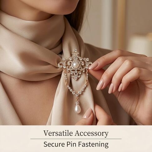 Elegant Vintage Rhinestone Brooch Pin Faux Pearl Lapel Badge Gold Tone Dress Accessories Women Decorative Dangle Pendant Wedding Bridal Thoughtful Present in Saudi Arabia