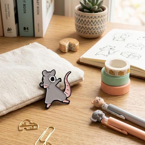 1Pcs Cute Rat Enamel Pin Brooch Cartoon Animal Lapel Pin, Funny Backpack Pin, Grey Mouse Accessory, Gift for Teens, Women, Collectors, Aesthetic Pins in Saudi Arabia