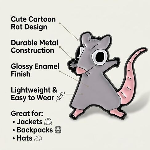 1Pcs Cute Rat Enamel Pin Brooch Cartoon Animal Lapel Pin, Funny Backpack Pin, Grey Mouse Accessory, Gift for Teens, Women, Collectors, Aesthetic Pins in Saudi Arabia