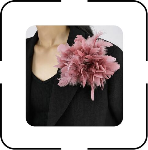 Feather Flower Large Brooch Pin for Women ,Dainty Oversized Floral Lapel Pins Elegant Feather Corsage Brooches Wedding Party Dance Banquet Prom Hat Headwear Hairpin DecorationsTrendy Jewelry Accessories 16CM/6.23IN in Kuwait