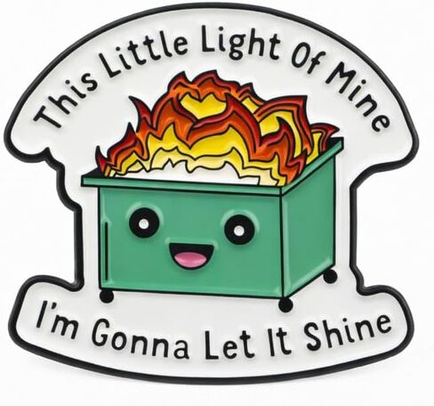 Cartoon Burning Trash Can pin - Funny Dumpster Fire Enamel Pins with "This Little Light Of Mine" for Backpacks, Jackets, Hats. Inspirational Brooches Gifts for Friends, Women, Students, Coworkers. in Saudi Arabia