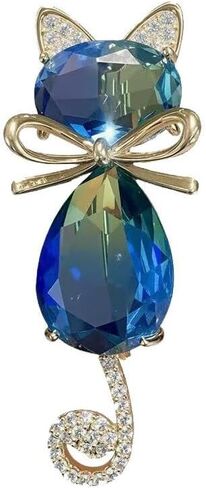 Blue Crystal Cat Brooch Sparkling Rhinestone Feline Pin for Women Animal Jewelry for Blouse, Scarf or Jacket (Blue) in Saudi Arabia