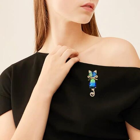 Blue Crystal Cat Brooch Sparkling Rhinestone Feline Pin for Women Animal Jewelry for Blouse, Scarf or Jacket (Blue) in Saudi Arabia