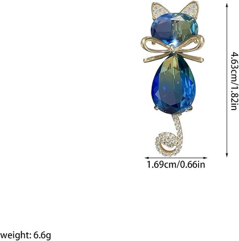 Blue Crystal Cat Brooch Sparkling Rhinestone Feline Pin for Women Animal Jewelry for Blouse, Scarf or Jacket (Blue) in Saudi Arabia