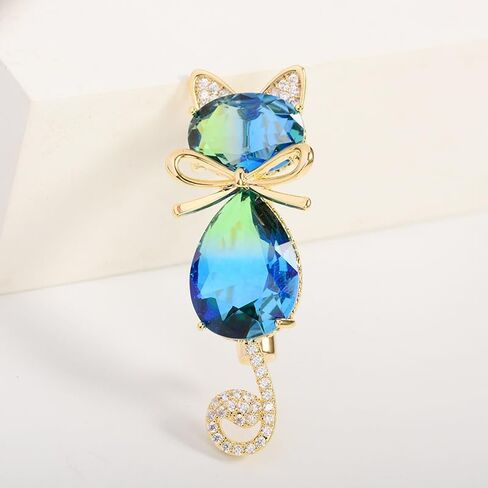 Blue Crystal Cat Brooch Sparkling Rhinestone Feline Pin for Women Animal Jewelry for Blouse, Scarf or Jacket (Blue) in Saudi Arabia