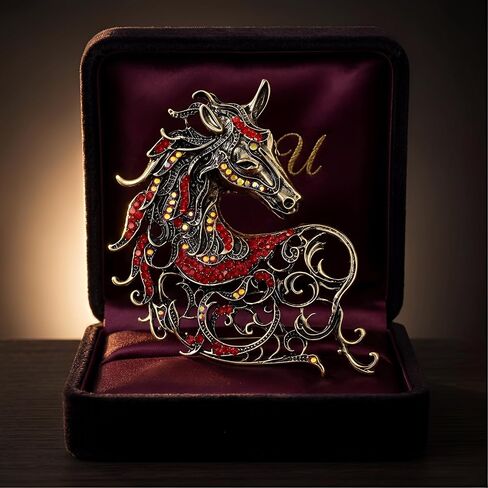 Women's Red Horse Brooch Vintage Elegant Western Pins For Women New Year Of The Horse Collection New Year Birthday in Saudi Arabia