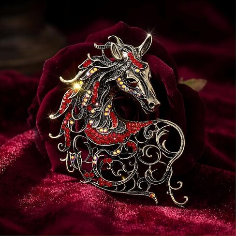 Women's Red Horse Brooch Vintage Elegant Western Pins For Women New Year Of The Horse Collection New Year Birthday in Saudi Arabia