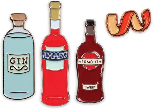 The Unemployed Philosophers Guild Negroni Cocktail Enamel Pin Set - Strong Rubber Backing Clasps, Set of 4 Pins in Kuwait