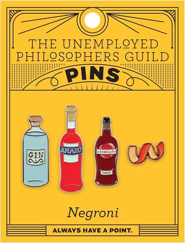 The Unemployed Philosophers Guild Negroni Cocktail Enamel Pin Set - Strong Rubber Backing Clasps, Set of 4 Pins in Kuwait