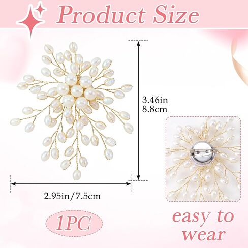 Large Pearl Brooch for Women, White Floral Pearl Button Brooches Pins, Vintage Flower Blooming Brooch for Anniversary Prom, Wedding Party, 1PC in Saudi Arabia