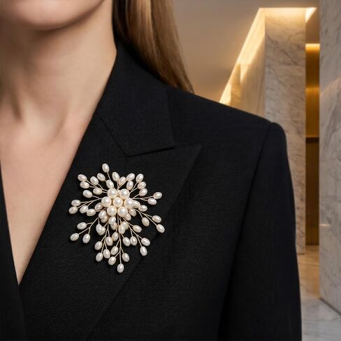 Large Pearl Brooch for Women, White Floral Pearl Button Brooches Pins, Vintage Flower Blooming Brooch for Anniversary Prom, Wedding Party, 1PC in Saudi Arabia