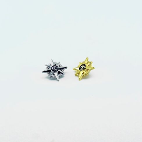 2Pcs British Retro Style Anchor Resin Eight-Pointed Star Metal Brooch, Gold and Silver Mix (1 Each), Nautical Lapel Pin for Jackets, Blazers, Hats - Vintage Accessories in Saudi Arabia