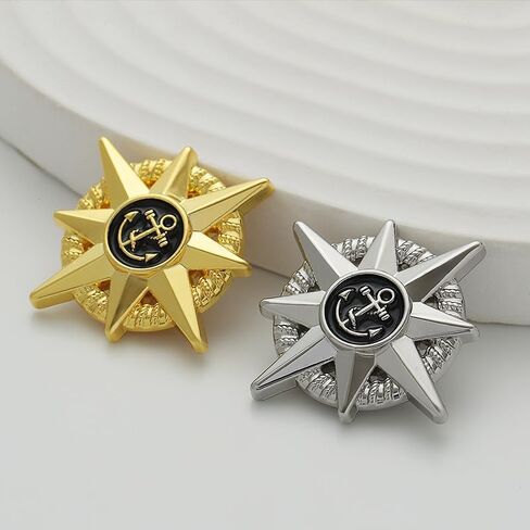 2Pcs British Retro Style Anchor Resin Eight-Pointed Star Metal Brooch, Gold and Silver Mix (1 Each), Nautical Lapel Pin for Jackets, Blazers, Hats - Vintage Accessories in Saudi Arabia
