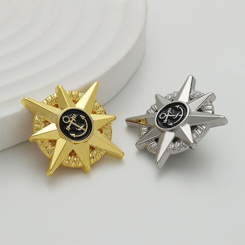 2Pcs British Retro Style Anchor Resin Eight-Pointed Star Metal Brooch, Gold and Silver Mix (1 Each), Nautical Lapel Pin for Jackets, Blazers, Hats - Vintage Accessories in Saudi Arabia