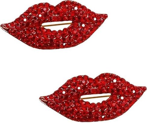 2Pcs Red Lips Rhinestone Brooch Pin Women Red Lips Full Rhinestone Brooch Pin Creative Sexy Crystal Shining Mouth Brooch Party Wedding Jewelry Accessories Gift Brooches and Pins Jewelry in Kuwait
