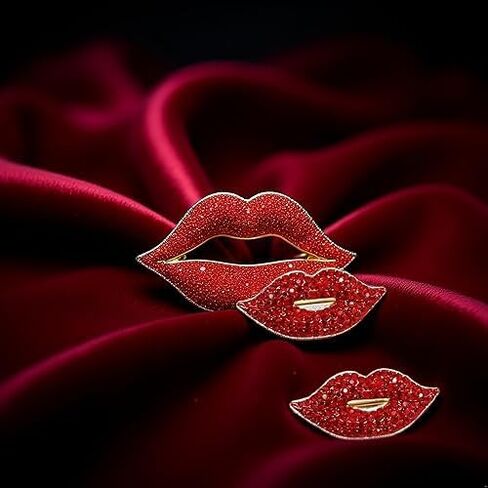 2Pcs Red Lips Rhinestone Brooch Pin Women Red Lips Full Rhinestone Brooch Pin Creative Sexy Crystal Shining Mouth Brooch Party Wedding Jewelry Accessories Gift Brooches and Pins Jewelry in Kuwait