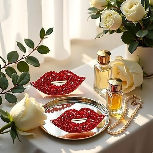 2Pcs Red Lips Rhinestone Brooch Pin Women Red Lips Full Rhinestone Brooch Pin Creative Sexy Crystal Shining Mouth Brooch Party Wedding Jewelry Accessories Gift Brooches and Pins Jewelry in Kuwait