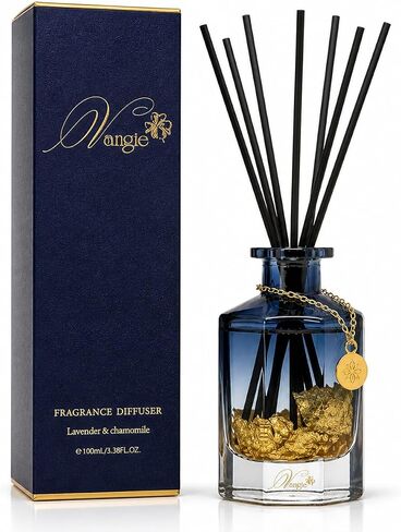 VANGIE Luxury Reed Diffuser for Home | Spiced Amberwood Warm & Woody Scent | Elegant Glass Bottle with Gold Flakes | Long-Lasting, Vegan | Bedroom, Living Room & Office in Saudi Arabia