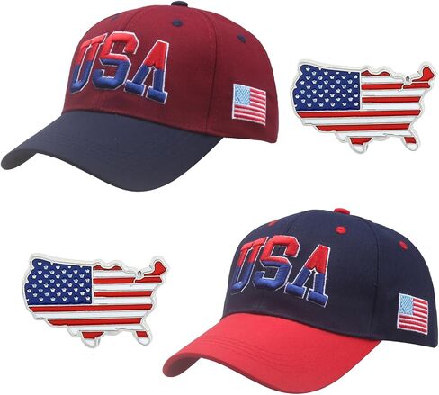 2 Pieces USA Baseball Cap Patriotic Souvenirs Hat, July 4th Cap with US Lapel Pins Set for Men Women in Saudi Arabia