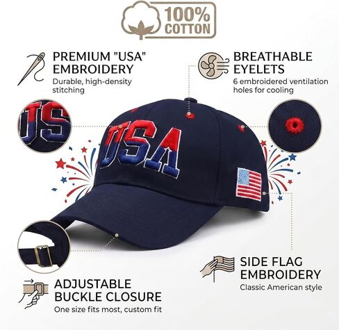 2 Pieces USA Baseball Cap Patriotic Souvenirs Hat, July 4th Cap with US Lapel Pins Set for Men Women in Saudi Arabia