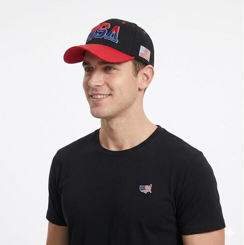 2 Pieces USA Baseball Cap Patriotic Souvenirs Hat, July 4th Cap with US Lapel Pins Set for Men Women in Saudi Arabia