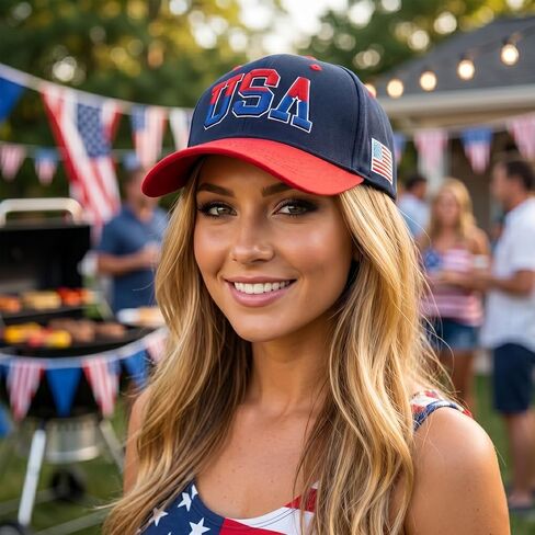 2 Pieces USA Baseball Cap Patriotic Souvenirs Hat, July 4th Cap with US Lapel Pins Set for Men Women in Saudi Arabia