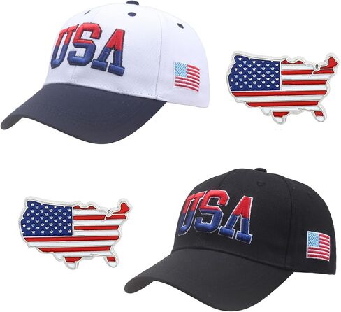 2 Pieces USA Baseball Cap Patriotic Souvenirs Hat, July 4th Cap with US Lapel Pins Set for Men Women in Saudi Arabia